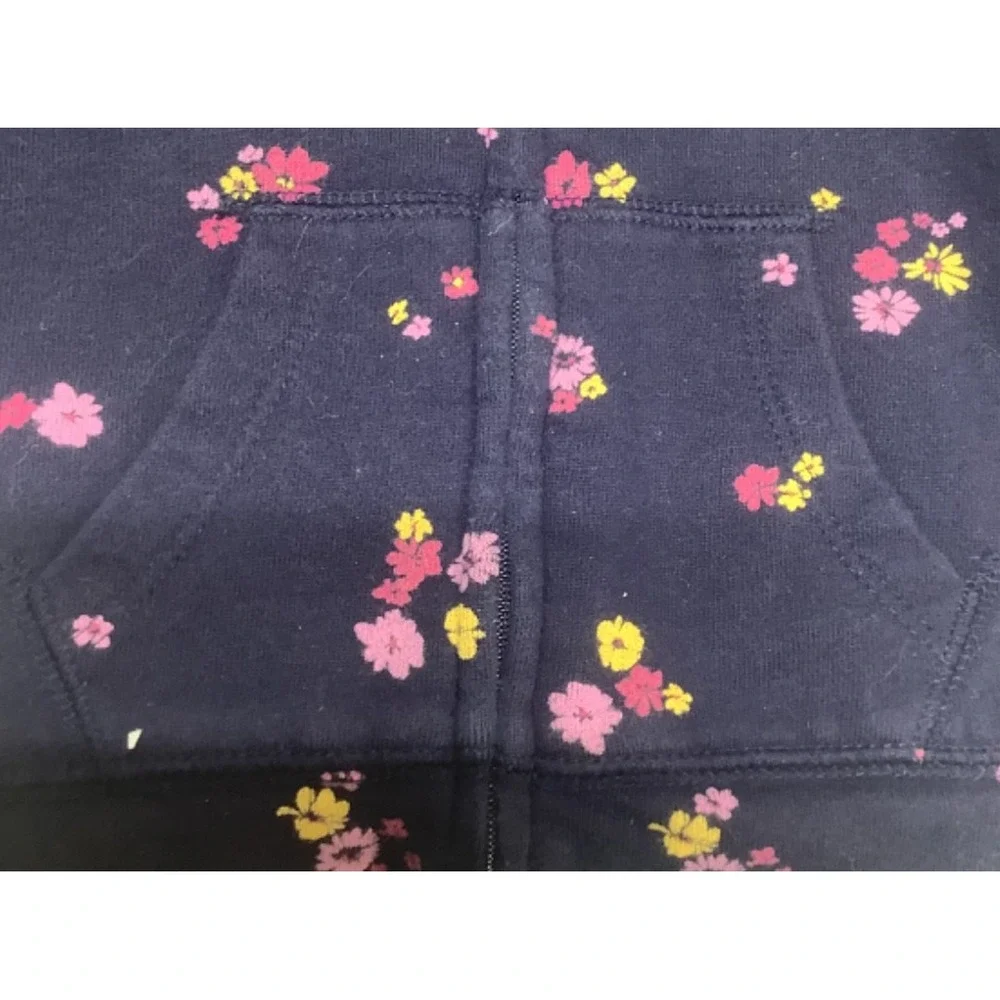 Girls GAP Navy Floral Fleece Lined Sweatshirt Size 18-24 Months Full Zip hooded